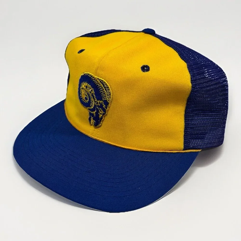 VTG 80s LA Rams Trucker Rope Golf Hat Snapback Mesh Green Underbrim Rare